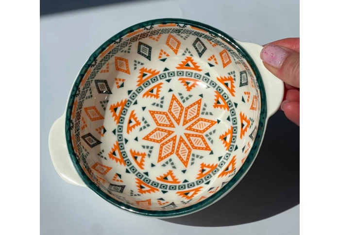 Салатник глибокий з ручками Тригір`я Olens зелений ромб 102-600-4 (600 мл)