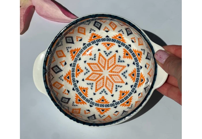 Салатник глибокий з ручками Тригір`я Olens синій ромб 102-600-3 (600 мл)