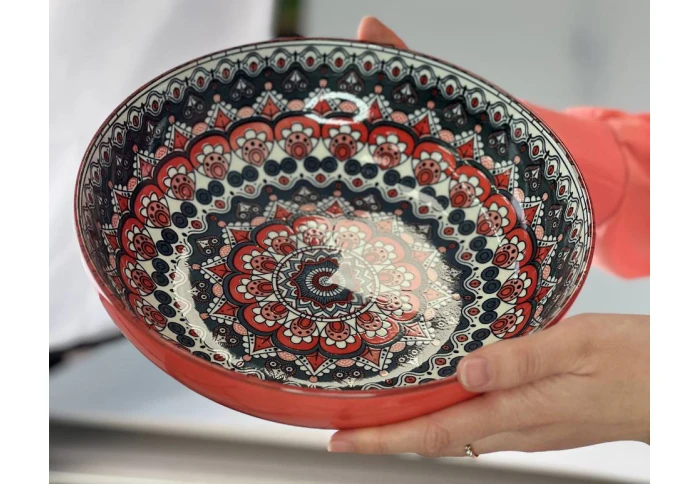 Салатник широкий Тригір`я красно-серый Olens 102-603-2 (1800 мл)
