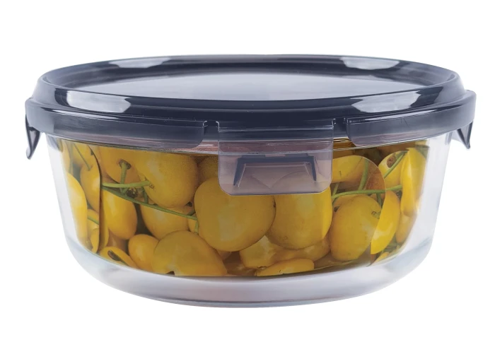 Круглий скляний контейнер із кришкою на засувках Krauff Artglas 29-298-065 (1300 мл)