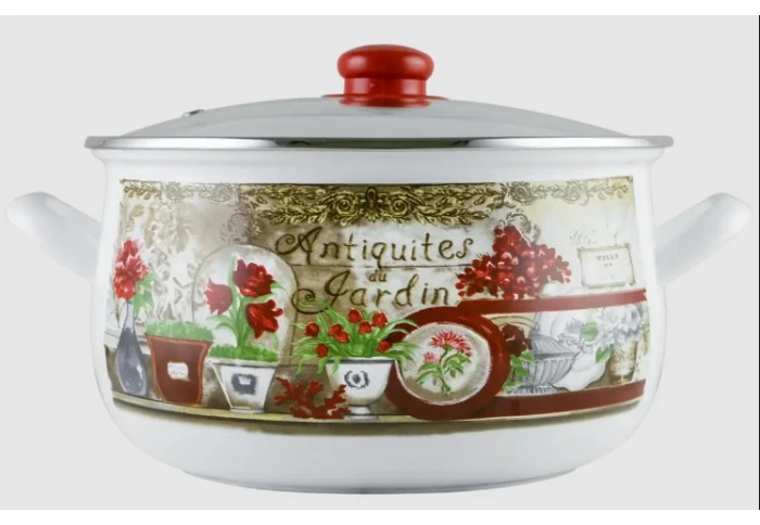 Кастрюля стальная с эмалированным покрытием GUSTO Квітковий сад GT-T-124-FG (5,7 л) Кастрюля стальная с эмалированным покрытием GUSTO Квітковий сад GT-T-124-FG (5,7 л)