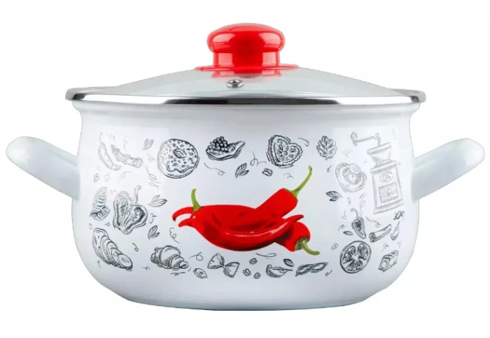 Кастрюля стальная с эмалированным покрытием GUSTO Перчинка біла GT-T-122-WP (5,1 л) Кастрюля стальная с эмалированным покрытием GUSTO Перчинка біла GT-T-122-WP (5,1 л)