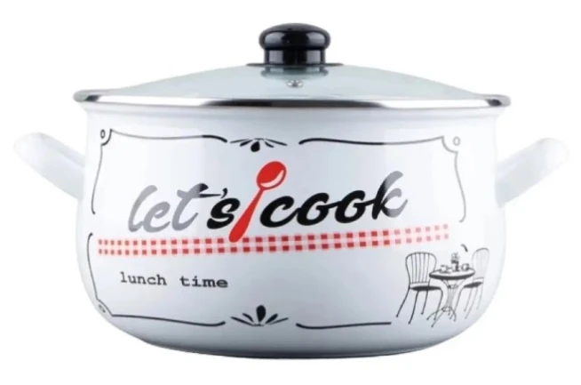 Кастрюля стальная с эмалированным покрытием GUSTO Lets cook біла GT-T-118-LCW (3,1 л) Кастрюля стальная с эмалированным покрытием GUSTO Lets cook біла GT-T-118-LCW (3,1 л)