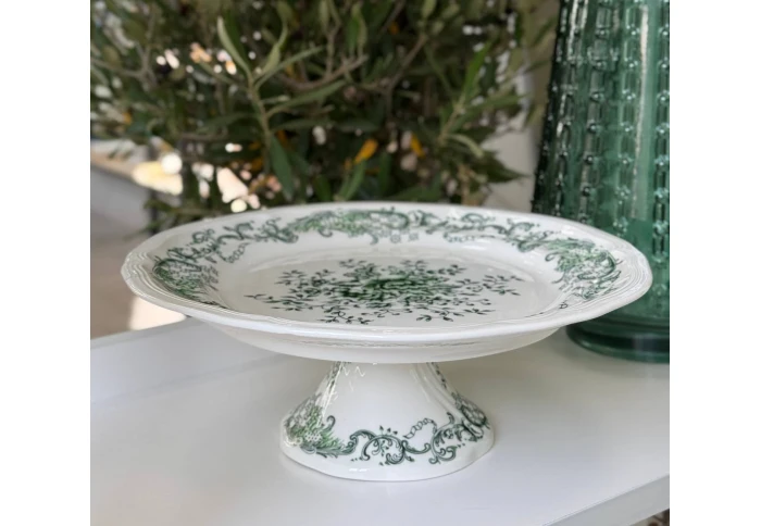 Тортовница на ножке фарфоровая Olens Гревелінген зеленая 8030-523