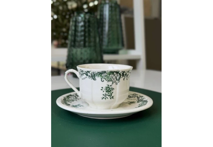 Фарфоровая чашка чайная с блюдцем Olens Гревелінген зеленая 8030-519 (280 мл)