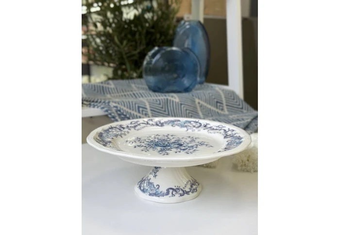 Тортовница на ножке фарфоровая Olens Гревелінген синяя 8030-513