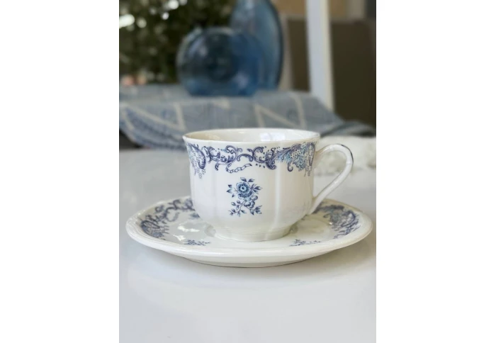 Фарфоровая чашка чайная с блюдцем Olens Гревелінген синяя 8030-509 (280 мл)