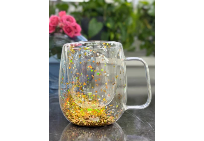 Стеклянная чашка с двойными стенками Olens Золота чарівність 102-1254 (350 мл)