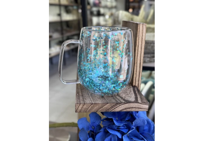 Стеклянная чашка с двойными стенками Olens Бірюзова Чарівність 102-1253 (330 мл)