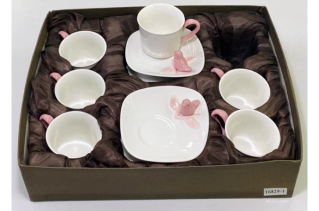 Чайный керамический набор из 6 чашек и 6 блюдец Olens Пінк 6829-1 (125 мл)