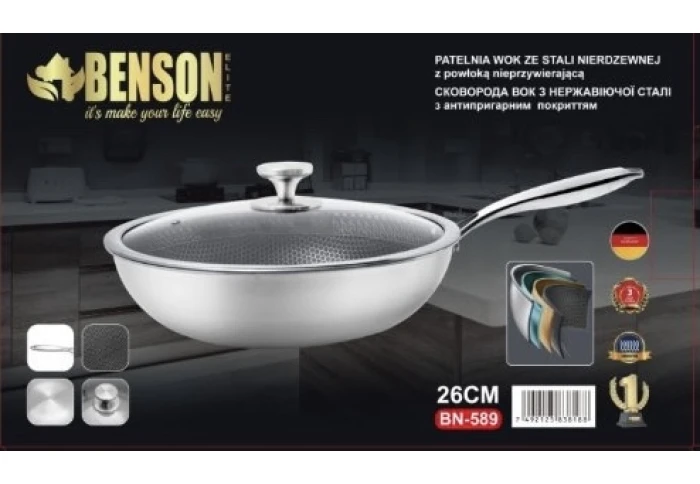 Сковорода ВОК с 3D-антипригарным покрытием Benson BN-100590 (28 см) Сковорода ВОК с 3D-антипригарным покрытием Benson BN-100590 (28 см)