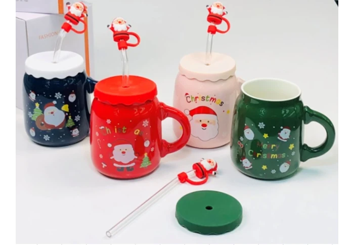 Новогодняя кружка керамическая с крышкой и трубочкой Санта 2024 102-1082 (460 мл) Новогодняя кружка керамическая с крышкой и трубочкой Санта 2024 102-1082 (460 мл)