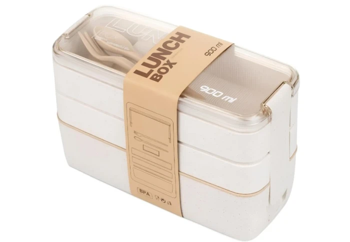 Ланч бокс с тремя уровнями и приборами бежевый Olens 102-38-3 (900 мл)