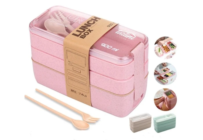 Ланч бокс с тремя уровнями и приборами зеленый Olens 102-38-1 (900 мл)