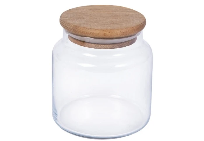 Банка стеклянная круглая с бамбуковой крышкой HEREVIN 232007-260 (635 мл)