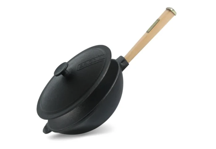 Сковорода чугунная с деревянной ручкой и чугунной й крышкой WOK Brizoll W26H-1 (2,8 л) Сковорода чугунная с деревянной ручкой и чугунной й крышкой WOK Brizoll W26H-1 (2,8 л)