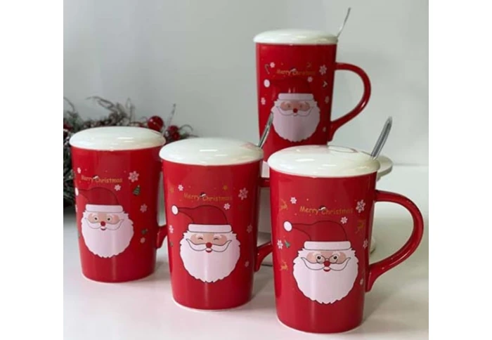 Кружка керамическая с крышкой и ложкой Санта Клаус 7465-7 (350 мл) Кружка керамическая с крышкой и ложкой Санта Клаус 7465-7 (350 мл)