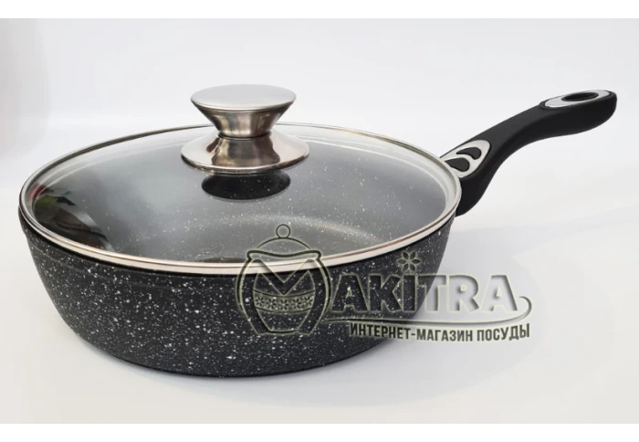 Глибока сковорода з мармуровим покриттям та кришкою Benson BN-100481 (22 см)