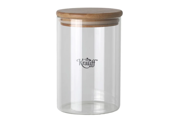 Банка стеклянная для сыпучих продуктов с деревянной крышкой Krauff 31-289-015 (0,8 л)