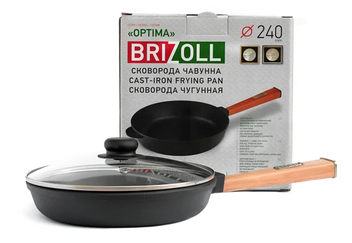 Сковорода чугунная с крышкой Brizoll Optima O2440-P-C (24х4 см) Сковорода чугунная с крышкой Brizoll Optima O2440-P-C (24х4 см)