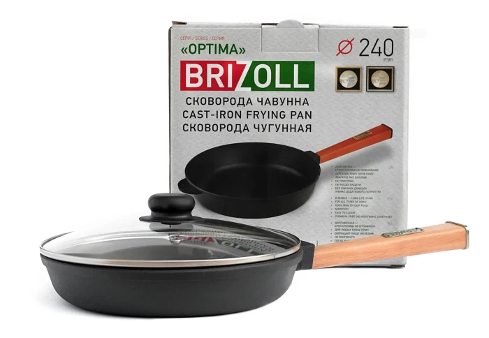 Сковорода чугунная с крышкой Brizoll Optima O2460-P-C (24х6 см) Сковорода чугунная с крышкой Brizoll Optima O2460-P-C (24х6 см)