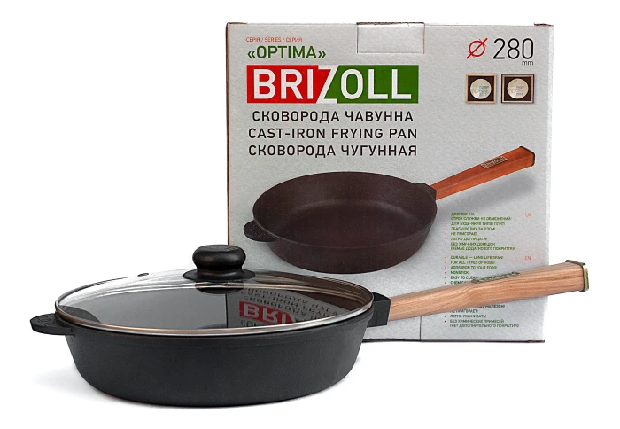 Глибока чавунна сковорода з кришкою Brizoll Optima O2860-P-C (28х6 см)