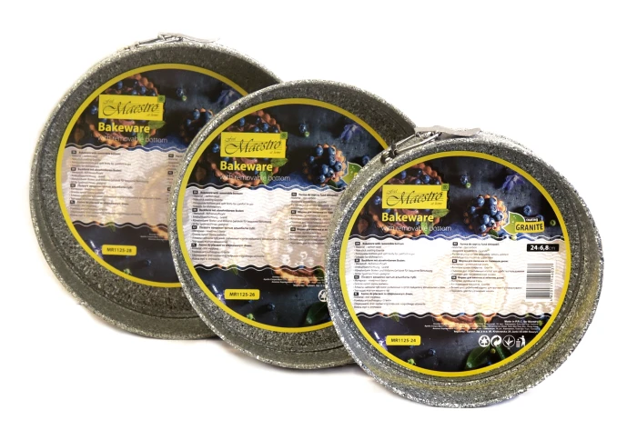 Набор из трех круглых форм для выпечки со съемным дном Maestro MR-1125 (24, 26, 28 см) Набор из трех круглых форм для выпечки со съемным дном Maestro MR-1125 (24, 26, 28 см)