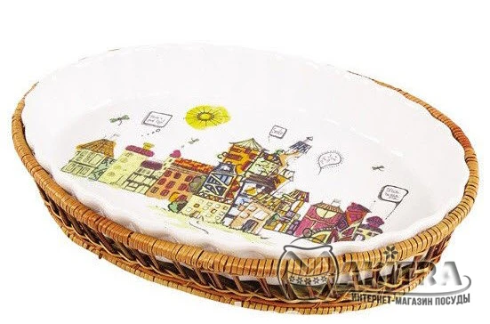 Форма для выпечки овальная 2,1 л Kamille KM 6300 с ротанговой корзинкой