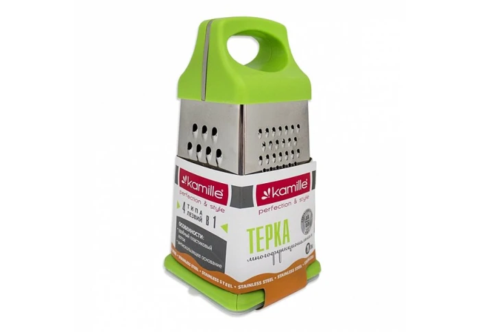 Терка из нержавеющей стали с пластиковым лотком Kamille 7202 Терка из нержавеющей стали с пластиковым лотком Kamille 7202