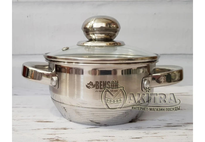 Маленькая кастрюля из нержавеющей стали с крышкой Benson BN-100216 (1 л)