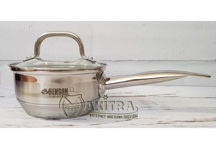 Маленький ковшик из нержавеющей стали с крышкой Benson BN-100227 (1 л) Маленький ковшик из нержавеющей стали с крышкой Benson BN-100227 (1 л)
