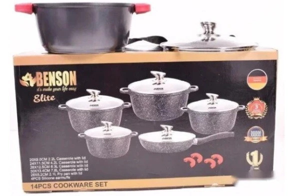 Набор кастрюль с антипригарным мраморным покрытием Benson BN-100329 (10 предметов) Набор кастрюль с антипригарным мраморным покрытием Benson BN-100329 (10 предметов)