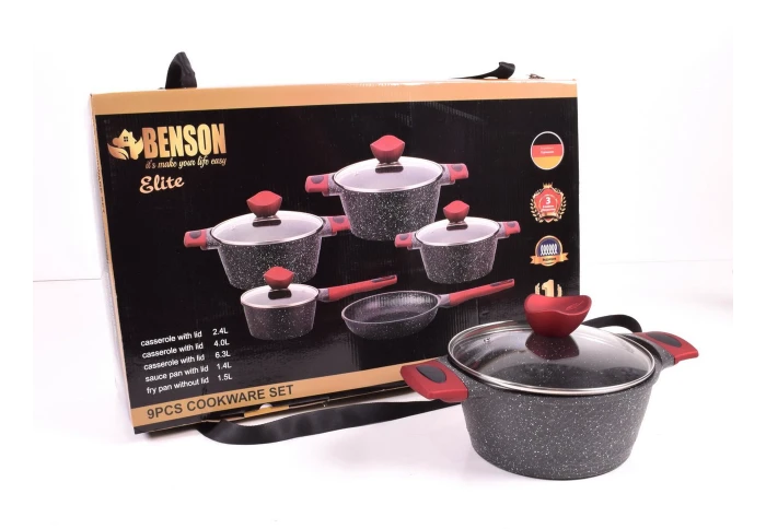 Набор посуды с антипригарным мраморным покрытием Benson BN-100338 (9 предметов)
