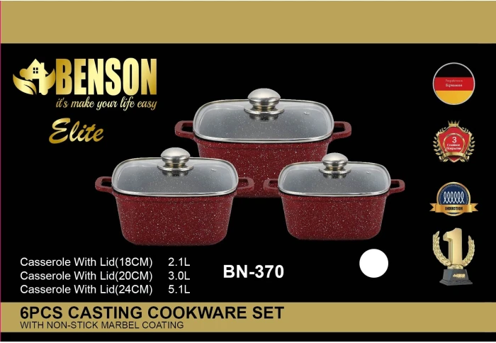 Набор кастрюль с мраморным антипригарным покрытием Benson BN-100370 (6 предметов)