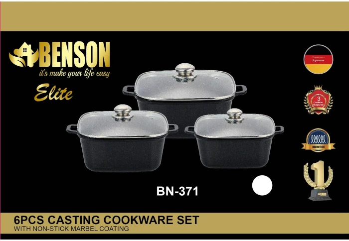 Набор кастрюль с мраморным антипригарным покрытием Benson BN-100371 (6 предметов) Набор кастрюль с мраморным антипригарным покрытием Benson BN-100371 (6 предметов)