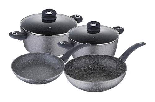 Набор посуды с мраморным антипригарным покрытием Bergner BG-8527-MBG (6 предметов) Набор посуды с мраморным антипригарным покрытием Bergner BG-8527-MBG (6 предметов)