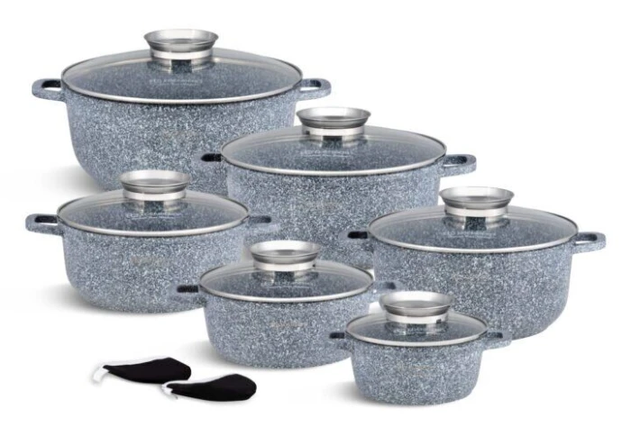 Набор посуды из литого алюминия с мраморным покрытием Edenberg EB-8144 (12 предметов)