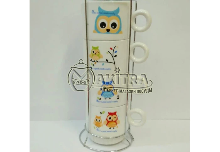 Чайный керамический набор из 4 чашек Совы 16328-2 (200 мл)