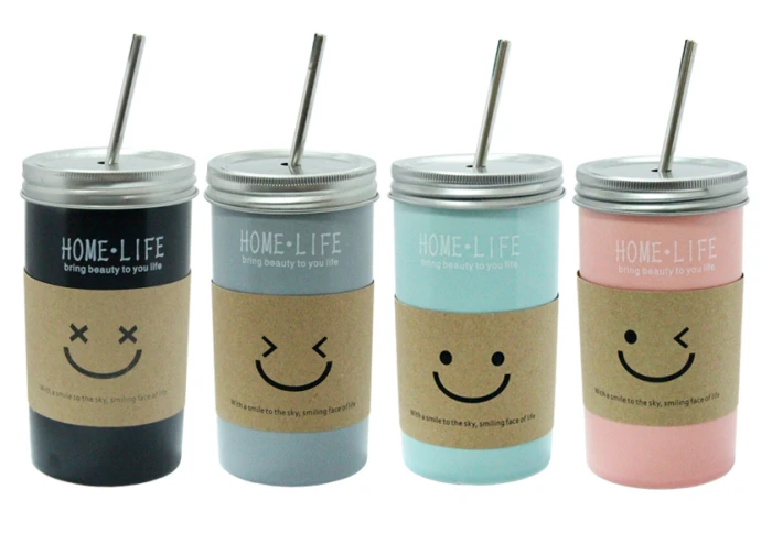 Стакан керамический с трубочкой Смайл O8030-41 (500 мл)