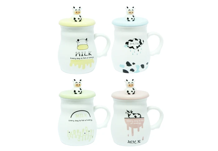 Кружка керамическая с крышкой и ложкой Молоко-энергия O8030-16 (420 мл)