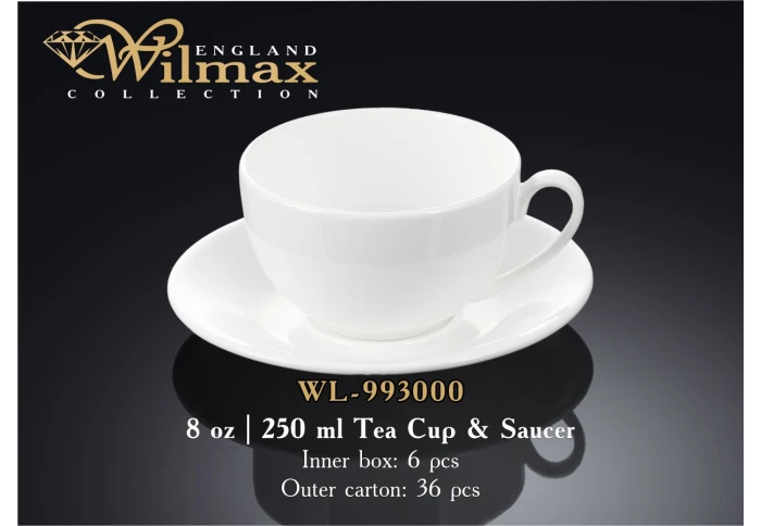 Фарфоровая чашка чайная с блюдцем Wilmax WL-993000 (250 мл)