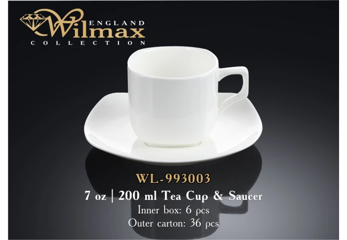 Фарфоровая чашка чайная с блюдцем Wilmax WL-993003/01С (200 мл)