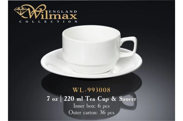 Фарфоровая чашка чайная с блюдцем Wilmax WL-993008 (220 мл)