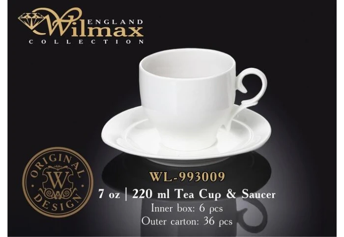 Фарфоровая чашка чайная с блюдцем Wilmax WL-993009 (220 мл)