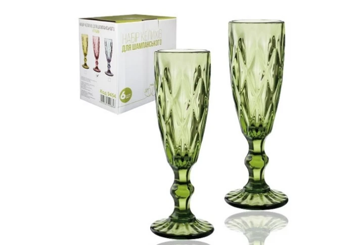 Бокал для шампанського Olens Смарагд зелений 01-004 (150 мл) Бокал для шампанського Olens Смарагд зелений 01-004 (150 мл)