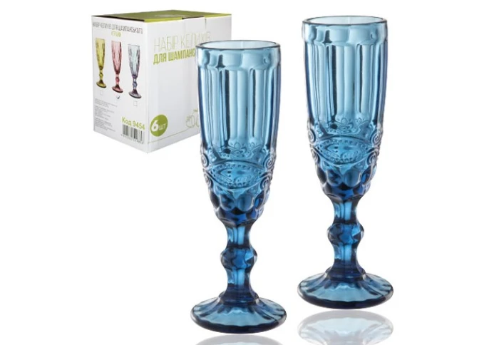 Бокал для шампанського Olens Вінтаж блакитний 01-008 (180 мл) Бокал для шампанського Olens Вінтаж блакитний 01-008 (180 мл)